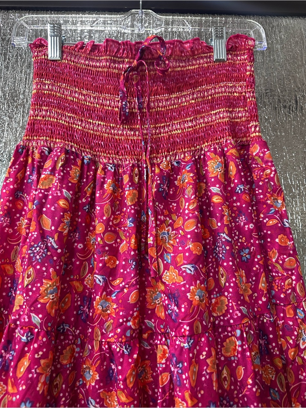 SHEIN Magenta Floral Tiered Smocked Maxi Skirt